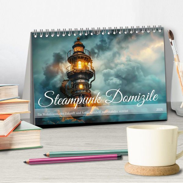 Produktbild: Steampunk Domizile (Tischkalender 2026 DIN A5 quer), CALVENDO Monatskalender