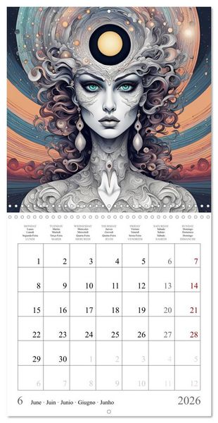 Produktbild: Univers Enchanteresses (Calendrier mural carr&eacute; 2026 30x30 cm) Calendrier double avec une page pour vos prises de notes