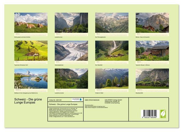 Produktbild: Schweiz - Die gr&uuml;ne Lunge Europas (hochwertiger Premium Wandkalender 2026 DIN A2 quer), Kunstdruck in Hochglanz