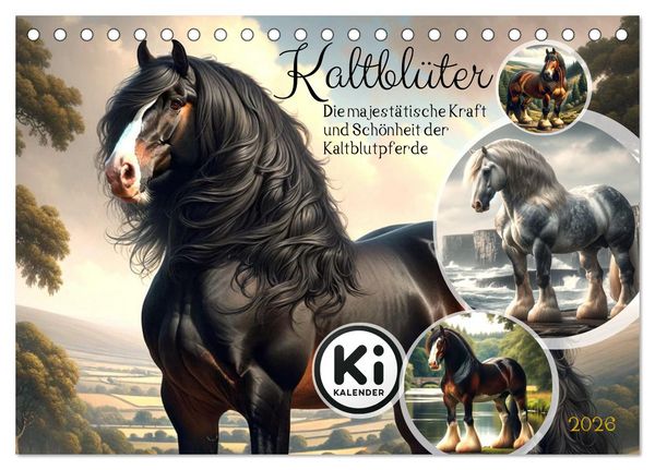 Produktbild: Kaltbl&uuml;ter - Die majest&auml;tische Kraft und Sch&ouml;nheit der Kaltblutpferde (Tischkalender 2026 DIN A5 quer), CALVENDO Monatskalender