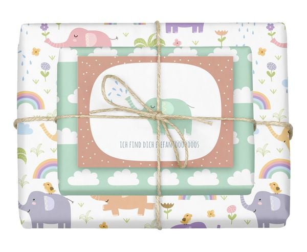Produktbild: Geschenkpapier-Set f&uuml;r Kinder: Elefanten