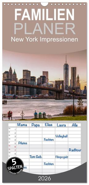 Produktbild: Familienplaner 2026 - New York Impressionen mit 5 Spalten (Wandkalender, 21 x 45 cm) CALVENDO