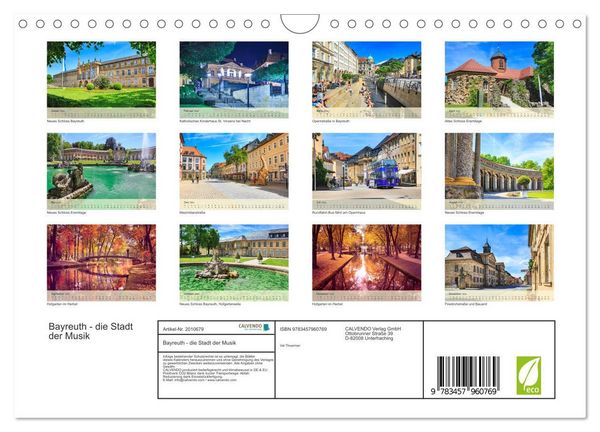 Produktbild: Bayreuth - die Stadt der Musik (Wandkalender 2026 DIN A4 quer), CALVENDO Monatskalender