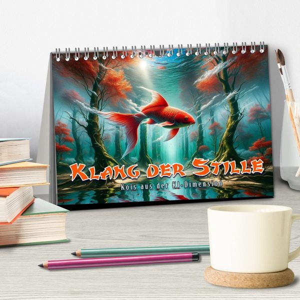 Produktbild: Klang der Stille - Kois aus der KI Dimension (Tischkalender 2026 DIN A5 quer), CALVENDO Monatskalender