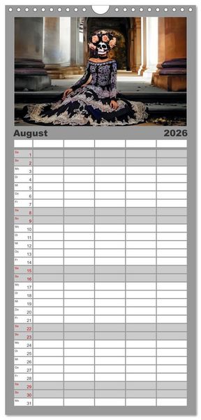 Produktbild: Familienplaner 2026 - Festliche Dia de Muertos Portr&auml;ts mit 5 Spalten (Wandkalender, 21 x 45 cm) CALVENDO