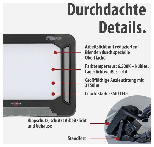 Produktbild: Brennenstuhl Multi Battery 3000 MA Akku-Baustrahler 27 W 3150 lm Tageslichtwei&szlig; 1173700007