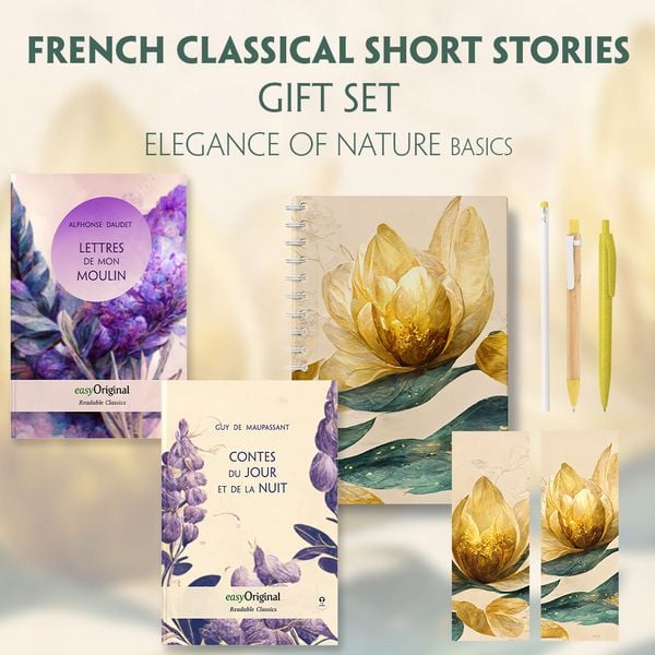 Produktbild: French Classical Short Stories (with audio-online) Readable Classics Geschenkset + Eleganz der Natur Schreibset Basics