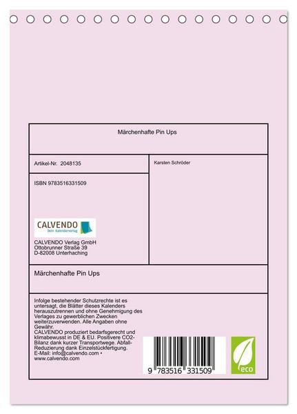 Produktbild: M&auml;rchenhafte Pin Ups (Tischkalender 2026 DIN A5 hoch), CALVENDO Monatskalender