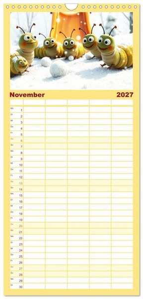 Produktbild: Familienplaner 2027 - Raupen-Rabatz - Ein Jahr voller Krabbelspa&szlig; mit 5 Spalten (Wandkalender, 21 x 45 cm) CALVENDO