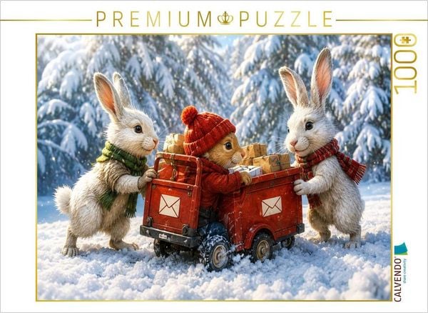 CALVENDO Puzzle Winterpost im Hasenwald | 1000 Teile Lege-Größe 64x48cm Foto-Puzzle für glückliche Stunden