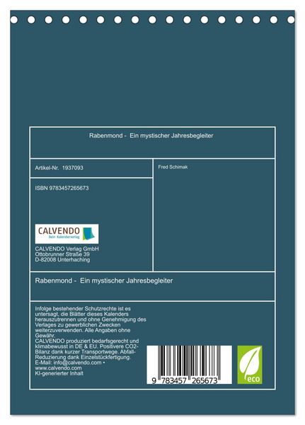 Produktbild: Rabenmond - Ein mystischer Jahresbegleiter (Tischkalender 2026 DIN A5 hoch), CALVENDO Monatskalender