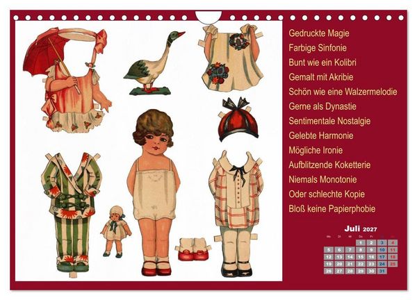Produktbild: Papierpuppenpoesie (Wandkalender 2027 DIN A4 quer), CALVENDO Monatskalender
