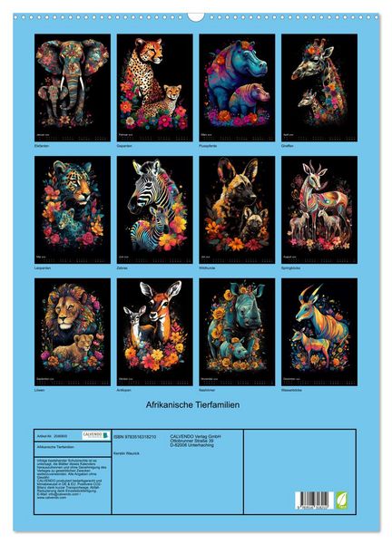 Produktbild: Afrikanische Tierfamilien (Wandkalender 2026 DIN A2 hoch), CALVENDO Monatskalender