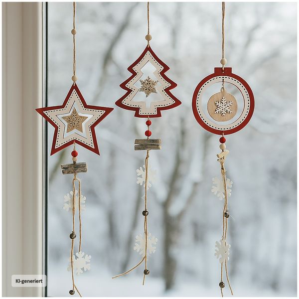 Produktbild: HTI-Living Holzanh&auml;nger 3er Set Stern, Weihnachtsbaum, Weihnachtskugel