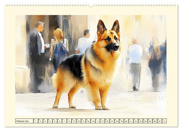 Produktbild: Deutsche Sch&auml;ferhunde. Majest&auml;tische W&auml;chter im Aquarell-Stil (hochwertiger Premium Wandkalender 2026 DIN A2 quer), Kunstdruck in Hochglanz