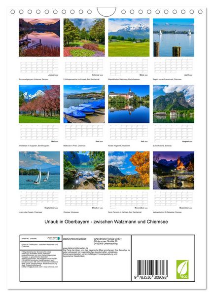 Produktbild: Urlaub in Oberbayern - zwischen Watzmann und Chiemsee (Wandkalender 2026 DIN A4 hoch), CALVENDO Monatskalender