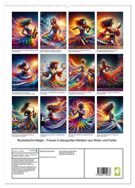 Produktbild: Musikalische Magie &ndash; Frauen in klangvollen Kleidern aus Noten und Farbe (hochwertiger Premium Wandkalender 2026 DIN A2 hoch), Kunstdruck in Hochglanz