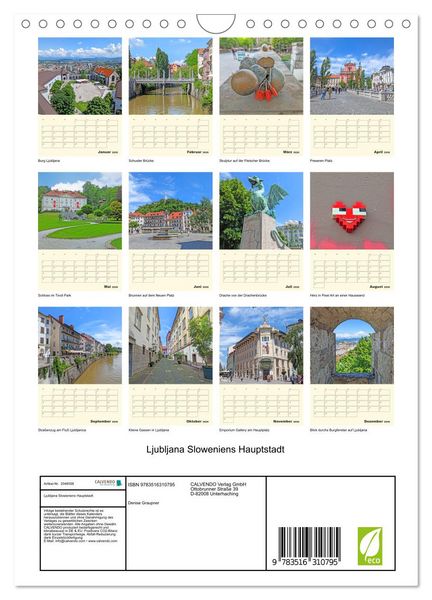Produktbild: Ljubljana Sloweniens Hauptstadt (Wandkalender 2026 DIN A4 hoch), CALVENDO Monatskalender