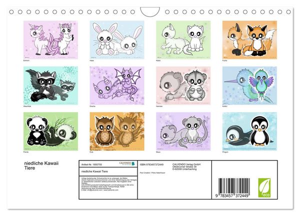Produktbild: niedliche Kawaii Tiere (Wandkalender 2026 DIN A4 quer), CALVENDO Monatskalender