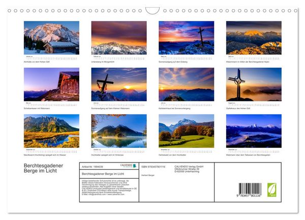Produktbild: Berchtesgadener Berge im Licht (Wandkalender 2026 DIN A3 quer), CALVENDO Monatskalender