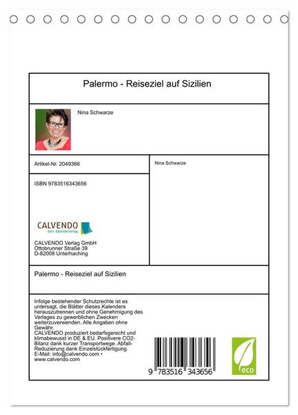 Produktbild: Palermo - Reiseziel auf Sizilien (Tischkalender 2026 DIN A5 hoch), CALVENDO Monatskalender
