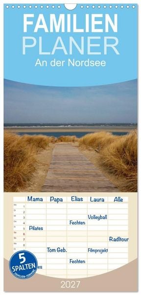 Produktbild: Familienplaner 2027 - An der Nordsee mit 5 Spalten (Wandkalender, 21 x 45 cm) CALVENDO