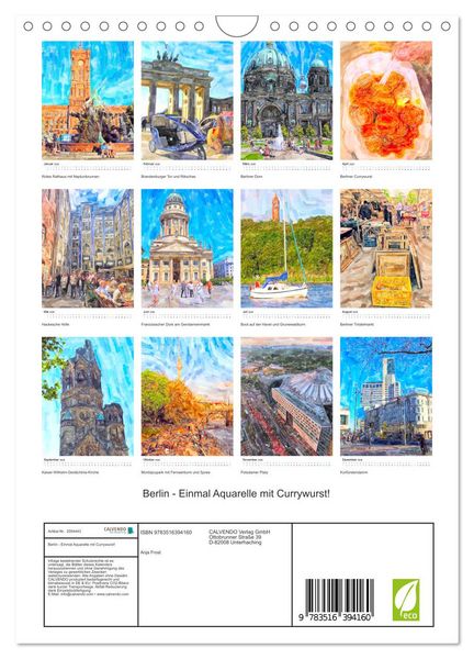 Produktbild: Berlin - Einmal Aquarelle mit Currywurst! (Wandkalender 2026 DIN A4 hoch), CALVENDO Monatskalender