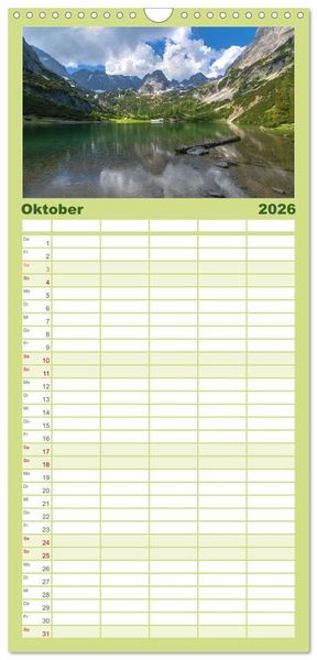 Produktbild: Familienplaner 2026 - Bergwelten mit 5 Spalten (Wandkalender, 21 x 45 cm) CALVENDO