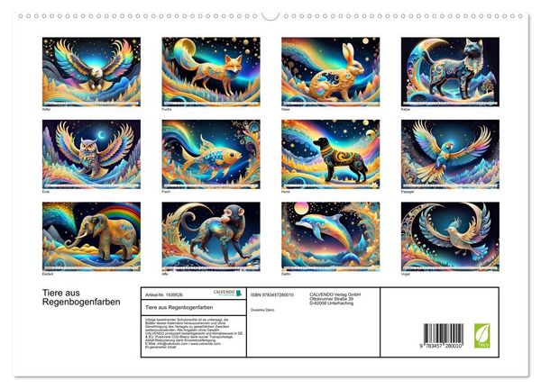 Produktbild: Tiere aus Regenbogenfarben (hochwertiger Premium Wandkalender 2026 DIN A2 quer), Kunstdruck in Hochglanz
