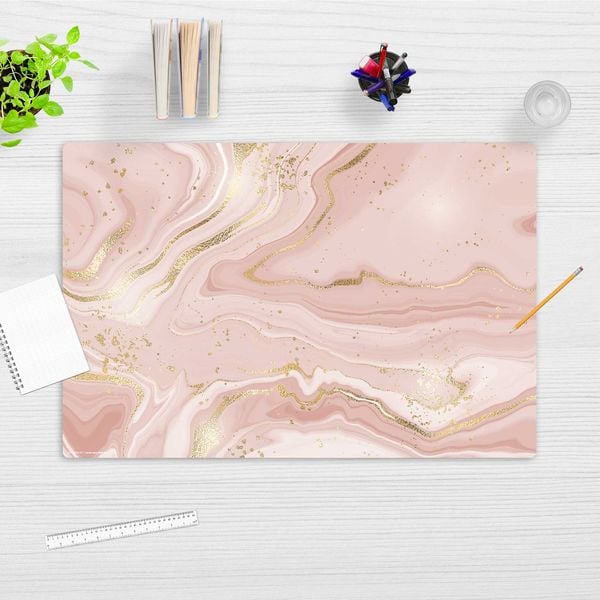 Produktbild: Cover-your-desk Schreibtischunterlage f&uuml;r Kinder rosafarbener Marmor mit Goldadern, aus hochwertigem Vinyl , 60 x 40 cm