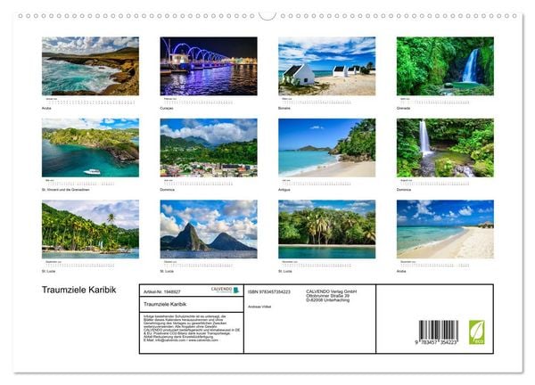 Produktbild: Traumziele Karibik (hochwertiger Premium Wandkalender 2026 DIN A2 quer), Kunstdruck in Hochglanz