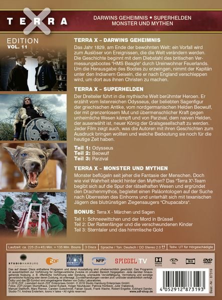 Produktbild: Terra X - Edition Vol. 11: Darwins Geheimnis / Superhelden / Monster und Mythen - inkl. Bonus "M&auml;rchen und Sagen" [3 DVDs]