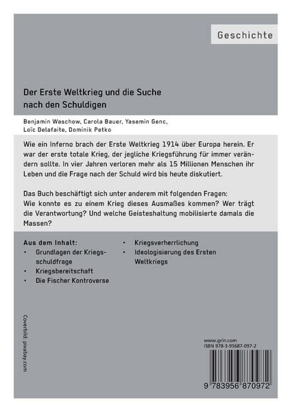 Produktbild: Der Erste Weltkrieg und die Suche nach den Schuldigen