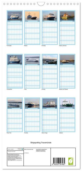 Produktbild: Familienplaner 2026 - Shipspotting Travem&uuml;nde mit 5 Spalten (Wandkalender, 21 x 45 cm) CALVENDO