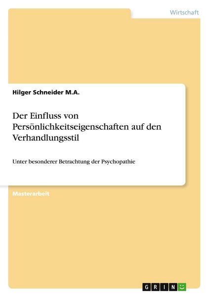 Produktbild: Der Einfluss von Pers&ouml;nlichkeitseigenschaften auf den Verhandlungsstil