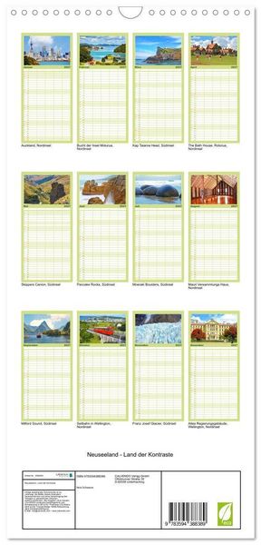 Produktbild: Familienplaner 2027 - Neuseeland - Land der Kontraste mit 5 Spalten (Wandkalender, 21 x 45 cm) CALVENDO