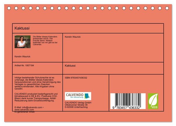 Produktbild: Kaktussi (Tischkalender 2026 DIN A5 quer), CALVENDO Monatskalender