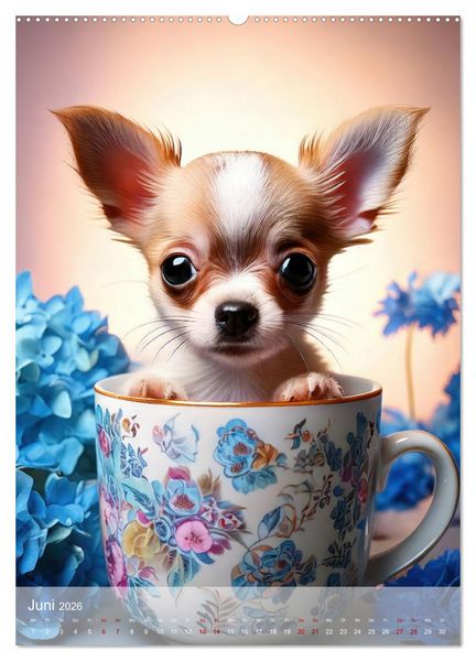 Produktbild: Kaffeepause mit Chihuahua - Kleine Freunde in gro&szlig;en Tassen (Wandkalender 2026 DIN A2 hoch), CALVENDO Monatskalender