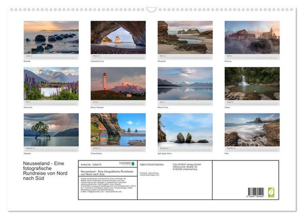 Produktbild: Neuseeland - Eine fotografische Rundreise von Nord nach S&uuml;d (Wandkalender 2026 DIN A2 quer), CALVENDO Monatskalender