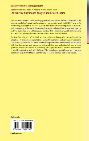 Produktbild: Constructive Nonsmooth Analysis and Related Topics