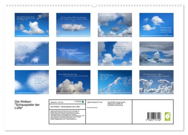 Produktbild: Die Wolken: "Schauspieler der L&uuml;fte" (hochwertiger Premium Wandkalender 2026 DIN A2 quer), Kunstdruck in Hochglanz