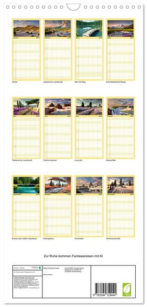 Produktbild: Familienplaner 2027 - Zur Ruhe kommen Fantasiereisen mit KI mit 5 Spalten (Wandkalender, 21 x 45 cm) CALVENDO