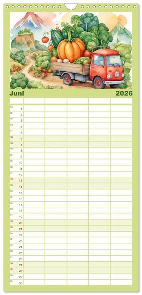 Produktbild: Familienplaner 2026 - Gem&uuml;siges - Reise ins Land des Gem&uuml;ses mit 5 Spalten (Wandkalender, 21 x 45 cm) CALVENDO