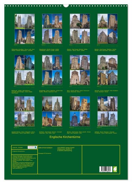 Produktbild: Englische Kirchent&uuml;rme (Wandkalender 2026 DIN A2 hoch), CALVENDO Monatskalender