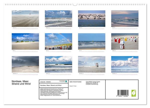 Produktbild: Nordsee, Meer, Strand und Wind (hochwertiger Premium Wandkalender 2026 DIN A2 quer), Kunstdruck in Hochglanz
