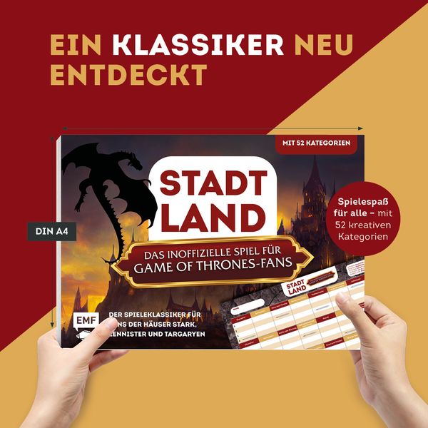 Produktbild: Stadt, Land, das inoffizielle Spiel f&uuml;r Game of Thrones-Fans &ndash; Der Spieleklassiker f&uuml;r Fans der H&auml;user Stark, Lannister und Targaryen