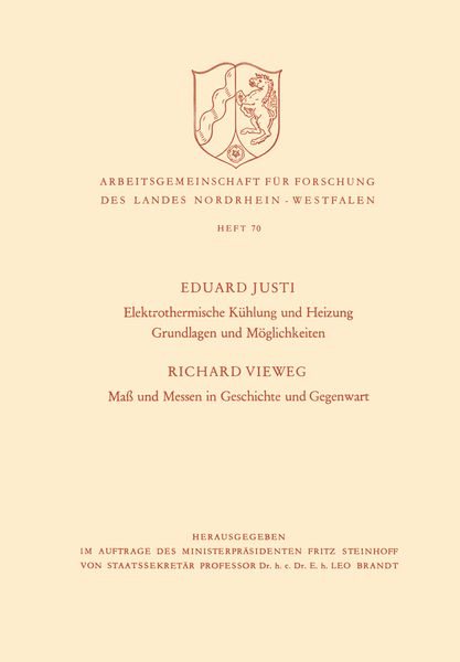 Produktbild: Elektrothermische K&uuml;hlung und Heizung Grundlagen und M&ouml;glichkeiten. Ma&szlig; und Messen in Geschichte und Gegenwart