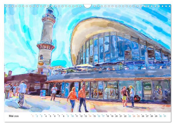 Produktbild: Warnem&uuml;nde - Die Ostseestadt illustriert in Aquarell (Wandkalender 2026 DIN A3 quer), CALVENDO Monatskalender