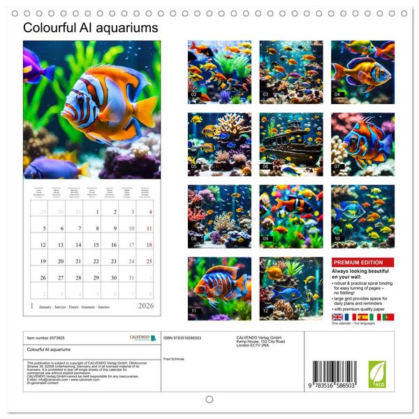 Produktbild: Colourful AI aquariums (Wall Calendar 2026 12 &times; 12 Inch) CALVENDO 12 Month Wall Calendar