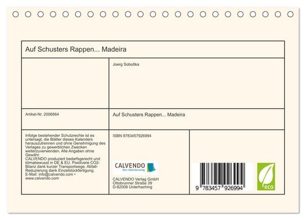Produktbild: Auf Schusters Rappen... Madeira (Tischkalender 2026 DIN A5 quer), CALVENDO Monatskalender